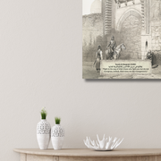 "Noble Duty: Islamic Warriors in Reflection – Vintage Stencil Canvas with Quranic Verse (Surah Al-Baqarah 2:190)"