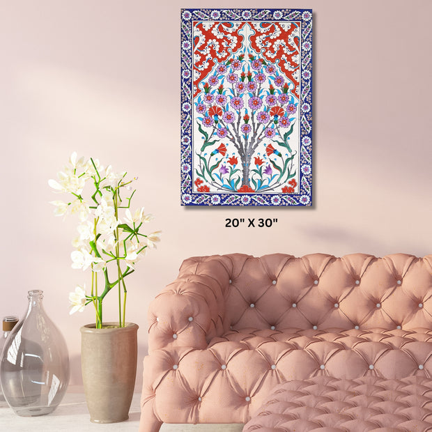 Ottoman inspired Red and Blue floral textile Stretched Canvas