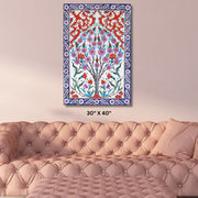 Ottoman inspired Red and Blue floral textile Stretched Canvas