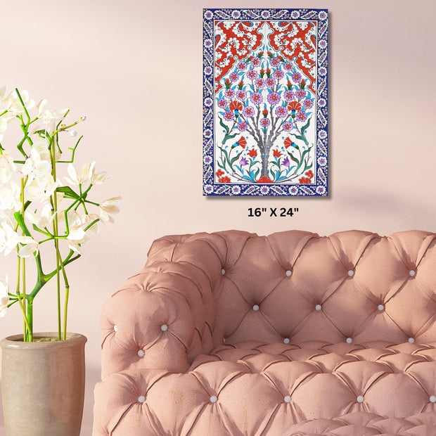 Ottoman inspired Red and Blue floral textile Stretched Canvas