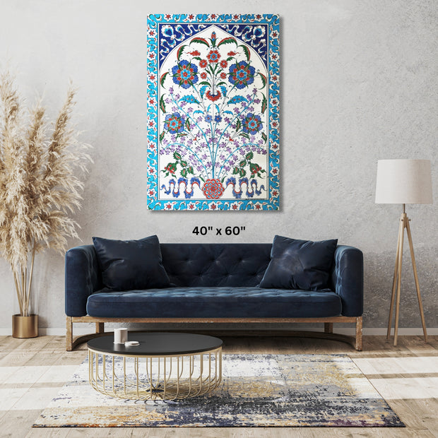 Ottoman textile Red, Aqua, Blue Floral designed Stretched Canvas