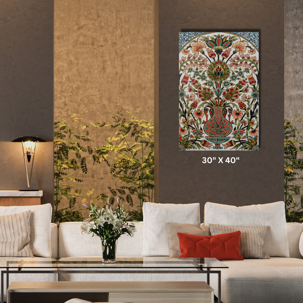 Turkish Ottoman textile Stretched Canvas with Brown floral design