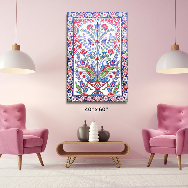 Turkish Ottoman Pink floral textile Stretched Canvas