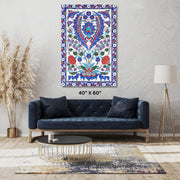 Ottoman textile inspired Stretched Canvas  with blue, purple and red floral design