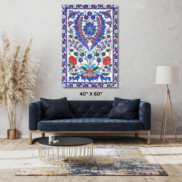 Ottoman textile inspired Stretched Canvas  with blue, purple and red floral design