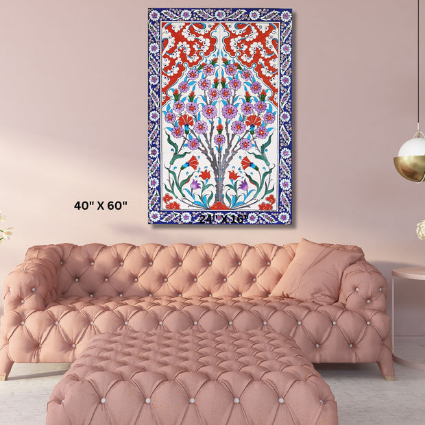 Ottoman inspired Red and Blue floral textile Stretched Canvas